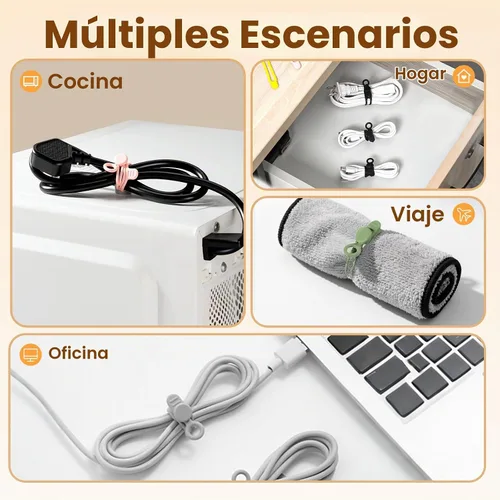 Vista 6 de 10 bridas de silicona reutilizables, organizador de cables de datos, organizador de cables para oficina, multiusos, organizador de cables