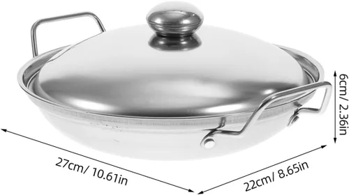 Vista 2 de Hemoton Olla caliente de acero inoxidable con tapa de doble asa, olla multiusos para cocina casera, calentamiento rápido de 10.62 pulgadas
