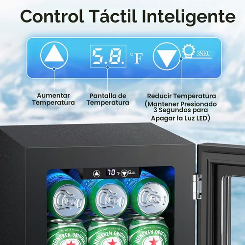 Vista 2 de Electactic Mini nevera para 24 latas, refrigerador de bebidas de 0.6 pies cúbicos con control digital de temperatura, dispensador de bebidas Negro