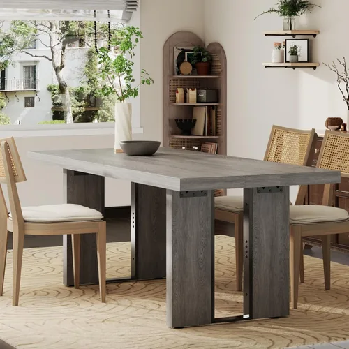 Vista 7 de Auromie Mesa de comedor rústica de 71 pulgadas para 8, mesa de comedor de granja para 6 a 8, mesa de cocina rectangular con patas resistentes