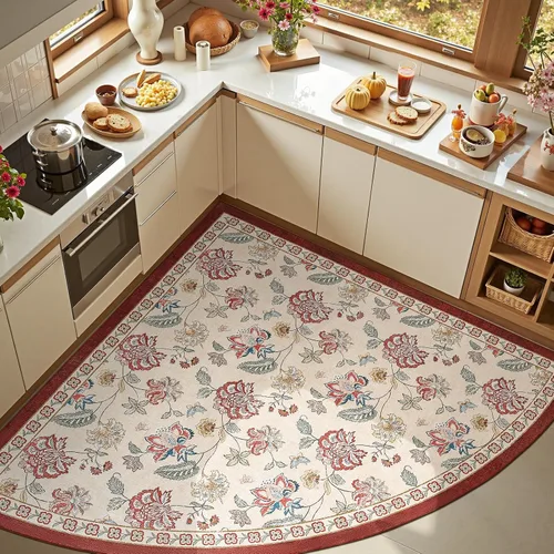 Vista 126 de jinchan Fiora - Alfombra lavable de área pequeña, alfombra de entrada floral de medio círculo de 2 x 3, tapete de media luna de pelo bajo, suave
