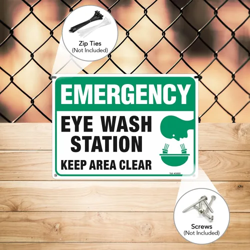 Vista 5 de Letrero de emergencia, estación de lavado de ojos, 2 unidades, 10 x 7 pulgadas, libre de óxido, aluminio 040, protección UV, impermeable, resistente