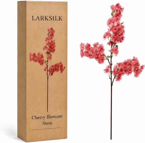 Vista 10 de Larksilk Paquete de 3 ramas de flor de cerezo rosa claro de 30 pulgadas, tallos artificiales japoneses de Sakura para jarrones altos, arcos de boda