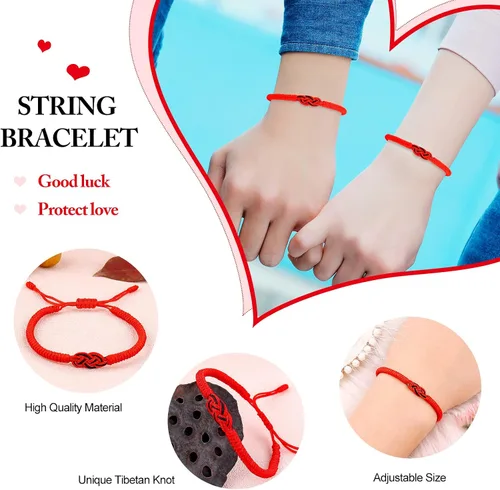 Vista 5 de Pulseras tibetanas hechas a mano con cuerda roja para él y ella, pulsera de la amistad, pulsera de la amistad, hilo negro y rojo para protección