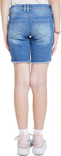 Vista 3 de YMI Pantalones cortos de ciclismo esenciales de tiro medio para niñas con dobladillo deshilachado