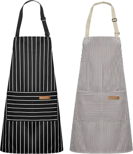Vista 10 de Syntus Delantal ajustable con 2 bolsillos, delantales de cocina para mujeres, hombres, chef