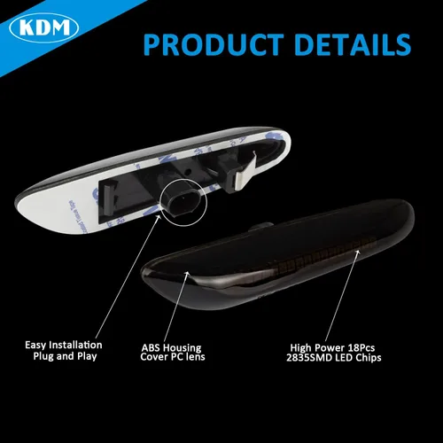 Vista 3 de KDM Luces LED de marcador lateral para guardabarros para BMW E90 E91 E92 E93 E46 E60 E61 E81 E82 E87 E88 E83 X3 E84 X1 325i 328i 335i 330i, señal