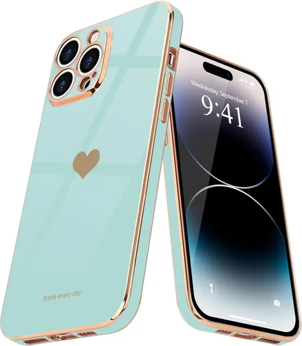 Vista 15 de Teageo Funda para iPhone 14 Pro Max para Mujeres y Niñas Lindo Corazón de Amor Lujoso Chapado Suave Brillante Cubierta Trasera Elevada Protección