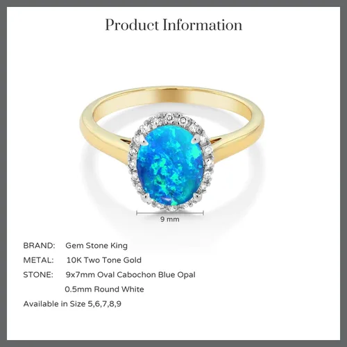 Vista 17 de Gem Stone King Anillo de compromiso ovalado de oro amarillo de 10 quilates con piedra natal y halo de diamantes Ovalado de 0.354 x 0.276 in