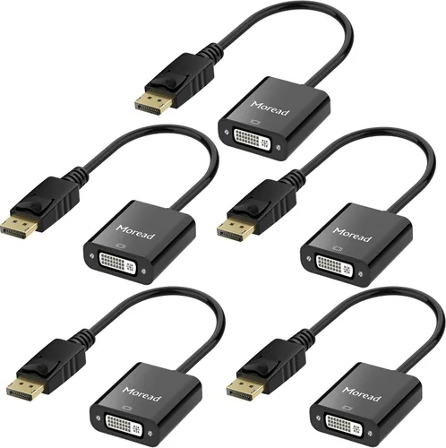 Vista 10 de Adaptador DisplayPort (DP) a DVI de Moread, adaptador de puerto de pantalla chapado en oro a DVI-D (macho a hembra) compatible con computadora