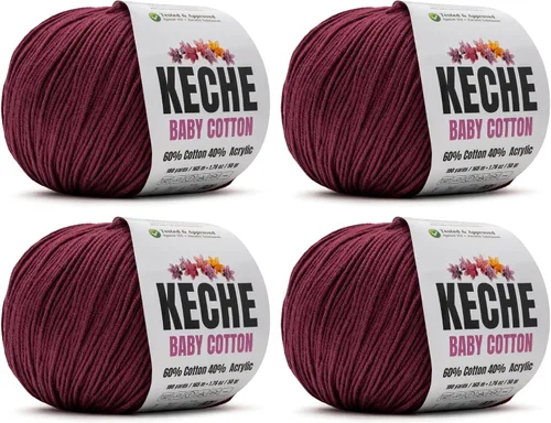 Vista 40 de Keche Hilo de Algodón, 60% Algodón 40% Hilo Acrílico, Hilo de Algodón Suave para Crochet y Tejer, Hilo Amigurumi 1 Madeja/Bola 1.76 Oz (50g) / 180
