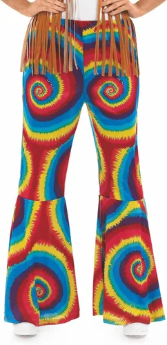 Vista 2 de Disfraz para mujer de los años 70 de las décadas de los años 70 Hippie acampanadas de discoteca arcoíris