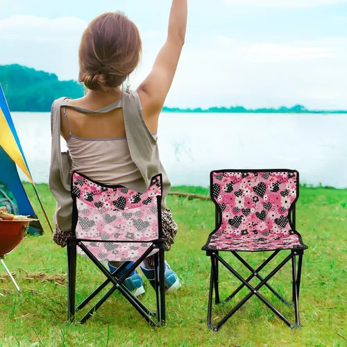 Vista 2 de Sillas plegables al aire libre del día de San Valentín del corazón negro para los adultos silla de camping portátil silla de césped ligera 202a6163