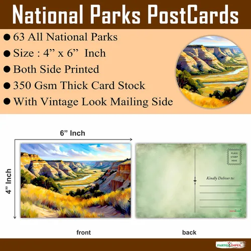 Vista 2 de PARTH iMPEX Juego de postales de 63 parques nacionales de Estados Unidos, pósteres de viaje vintage, kit de collage estético de pared, tarjetas