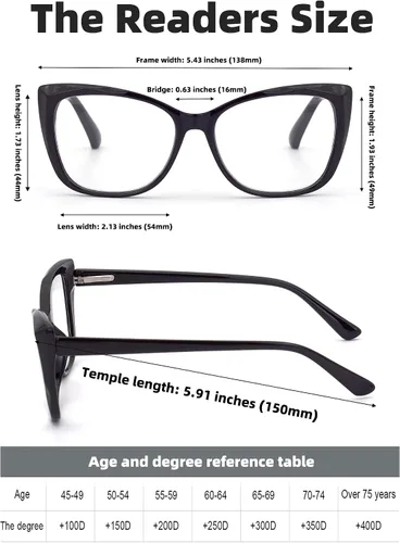 Vista 5 de 3-Pack Reading Glasses for Women Style Frame Spring Hinge Clear Lens Readers Glasses