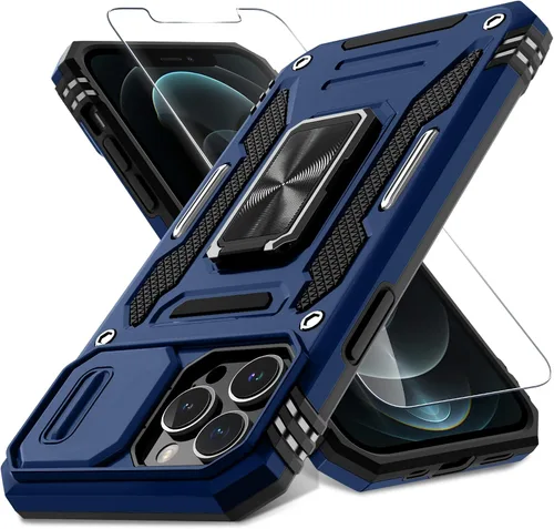 Vista 129 de DEERLAMN Funda para iPhone Xs Max con funda deslizante para cámara + protector de pantalla, soporte giratorio de anillo de grado militar a prueba