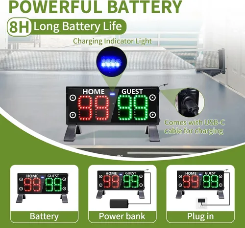Vista 4 de YZ Marcador electrónico grande de 12 pulgadas con reloj de cuenta regresiva, marcador digital portátil con control remoto, puntuación de alto brillo