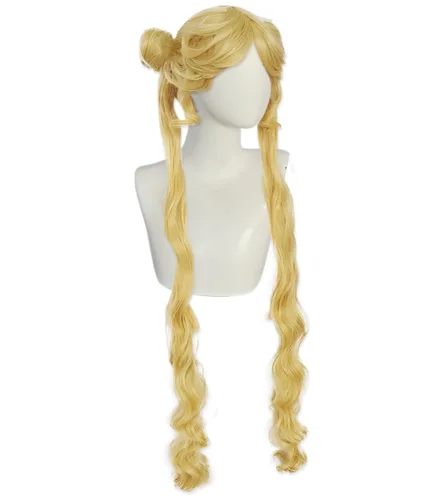 Vista 8 de Ebingoo Peluca rubia para niñas con dos colas de caballo, peluca de luna marinera + gorra de peluca, pelucas largas rubias con coletas con moños