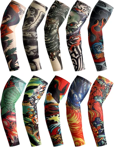 Vista 8 de Boao 20 piezas de mangas de brazo de enfriamiento para hombre, manga larga sin dedos, antideslizante, protección UV, mangas temporales para tatuajes