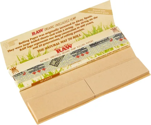 Vista 3 de RAW CONNOISSEUR tamaño King SIze - Papel de liar de cáñamo orgánico sin refinar y consejos, 1 caja