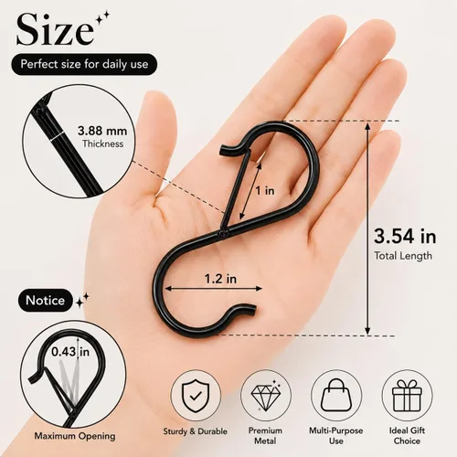 Vista 3 de Ganchos en S para colgar, resistentes con diseño de hebilla de seguridad, ganchos en forma de S para utensilios de cocina, sartenes, barra