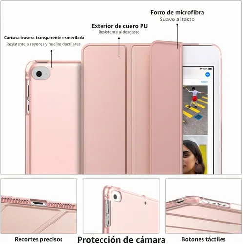 Vista 4 de MoKo Funda para iPad mini 5 2019/Mini 4 2015 (5ta/4ta Generación 7.9 pulgadas), funda delgada y ligera con soporte, con protector traslúcido