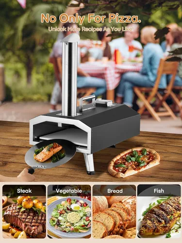 Vista 8 de Horno de pizza para exteriores, horno de pizza portátil de 12 pulgadas de pellets de madera y gas, calienta hasta 1000 °F, con manguera de gas