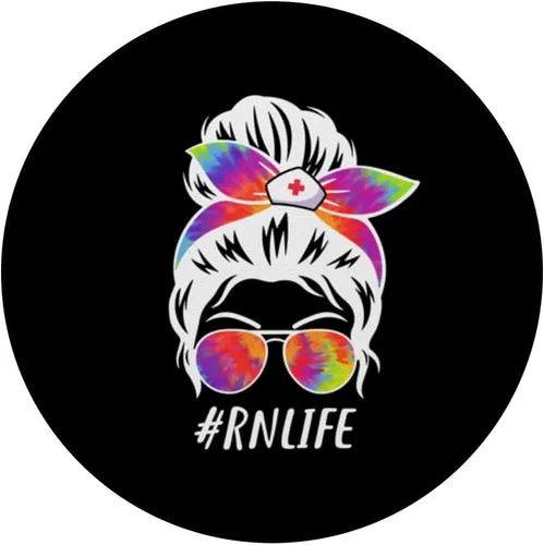 Vista 3 de RN Registered Nurse Squad Tie Dye Moño desordenado PopSockets PopGrip intercambiables