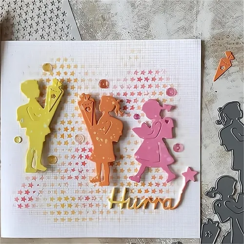 Vista 4 de Briartw Juego de 6 troqueles de corte de metal para niños y niñas, para manualidades, álbumes de recortes, plantillas en relieve, álbum, tarjetas
