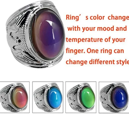 Vista 2 de Anillo de estado de ánimo cambiante de color para adultos águila hombres anillo grande de acero inoxidable antiguo declaración anillos tamaño US 11