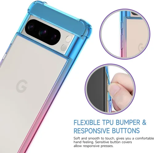 Vista 6 de Funda para Google Pixel 8 Pro, funda transparente con bonito degradado para teléfono, TPU reforzado, parte trasera de policarbonato duro, funda