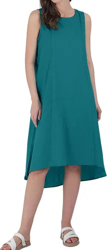 Vista 4 de utcoco Vestido casual de lino y algodón para mujer, cuello redondo, sin mangas, vestido midi para mujer