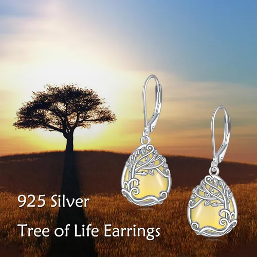 Vista 292 de Aretes colgantes con forma de lágrima de filigrana de piedra lunar de plata de ley 925 con cierre de palanca para mujer, regalos de joyería