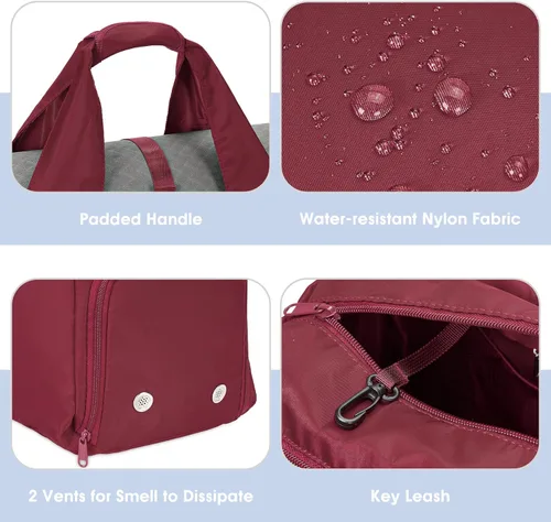Vista 3 de Bolsa de gimnasio para mujer con compartimento para zapatos y bolsillo húmedo con soporte ajustable para esterilla de yoga