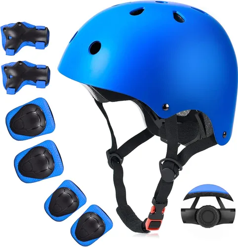 Vista 14 de Juego de casco de bicicleta para niños, certificado por la CPSC con rodilleras, coderas, muñequeras, casco ajustable para edades de 3-5-8-15 años