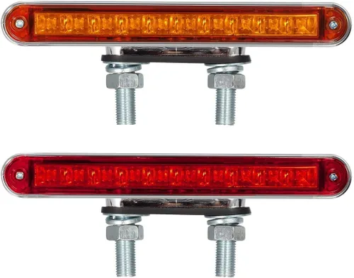 Vista 4 de Partsam 2 barras de luz LED rojas y ámbar de 6.5 pulgadas con doble cara para camión, semirremolque, 10 luces LED impermeables con doble tachuelas