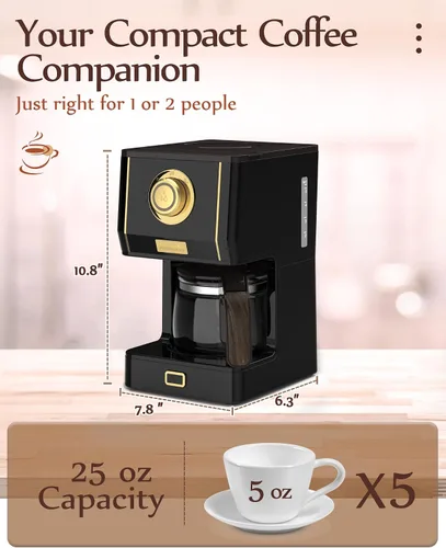 Vista 6 de Amaste Cafetera, Máquina de Café de Goteo Estilo Retro de 25 Oz con Jarra de Café de Vidrio con Filtro de Café Reutilizable y Tres Modos