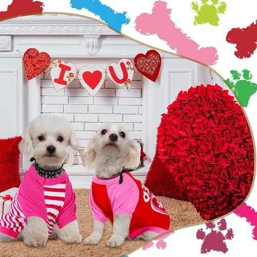 Vista 6 de Weewooday - 5 camisas para perros pequeños, camiseta para cachorros, chaleco de corazón, ropa para mascotas, talla M