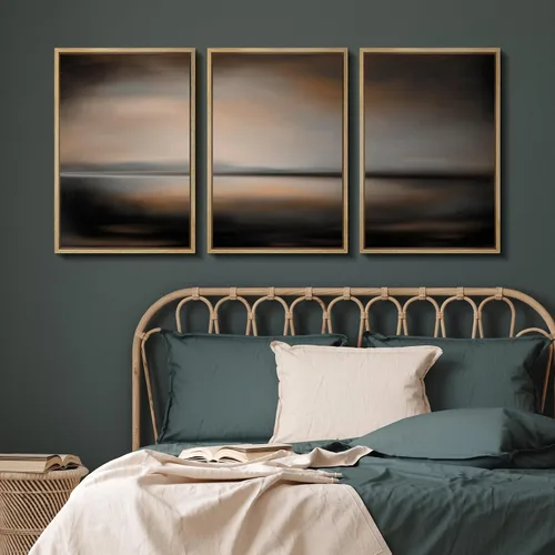 Vista 140 de SIGNFORD - Set de obras de arte en lienzo enmarcado para pared, ilustraciones abstractas de neblina del desierto en tonos neutros beige y marrón