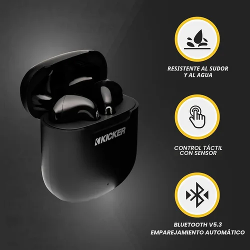 Vista 4 de Auriculares KICKER TWS1 Verdaderos Inalámbricos, Auriculares Bluetooth con Micrófono, Auriculares Inalámbricos para Android y iOS, Estuche de Carga