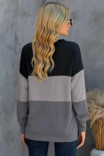Vista 3 de NEYOUQE Sudadera de cuello redondo para mujer, casual, de otoño, a la moda, bloque de color, holgada, manga larga, sudaderas lisas