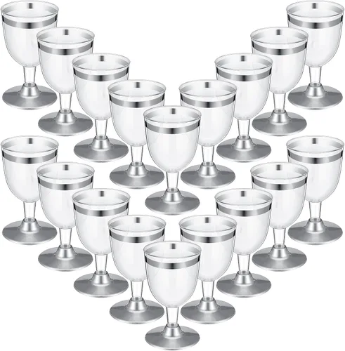 Vista 10 de Didaey 48 copas de vino de plástico desechables de 6 onzas, copas de vino para fiestas, vasos de plástico duro con tallo apilables para copas