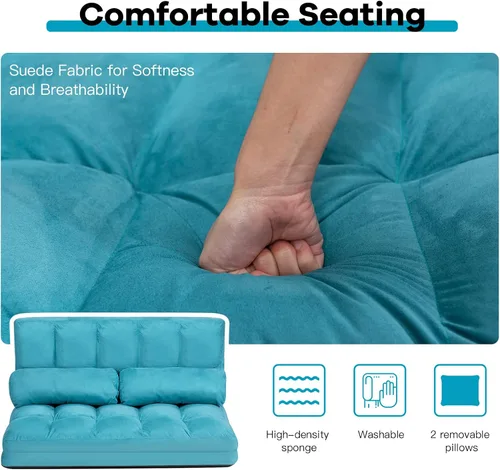Vista 6 de COSTWAY Sofá de piso con 2 almohadas (azul)