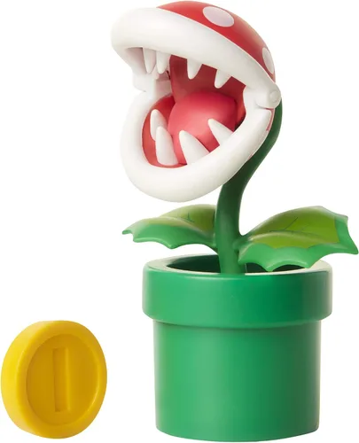Vista 3 de World of Nintendo Super Mario Piranha Plant Figura articulada de 4 pulgadas con moneda