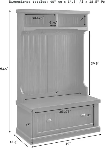 Vista 5 de Crosley Furniture - Hall Tree- Mueble para pasillo, Madera, Blanco gastado