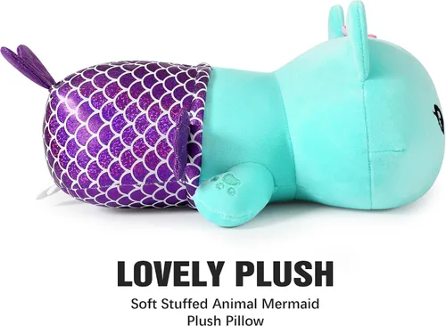 Vista 7 de Onsoyours Lindo gatito sirena de peluche de gatito, suave almohada de felpa de gato sirena para niños (sirena de gato azul, 12 pulgadas)