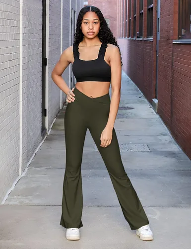 Vista 7 de QUXIANG Pantalones de yoga para mujer, con corte de bota, leggings cruzados para mujer, control de abdomen, pantalones de trabajo para gimnasio