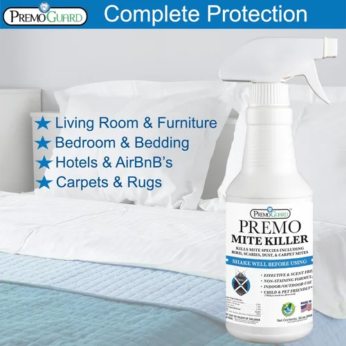 Vista 4 de Premo Guard Spray de tratamiento de ácaros, 16 onzas, mata el polvo, la sarna, la araña, la alfombra, los ácaros de pájaros, ratones y ratas