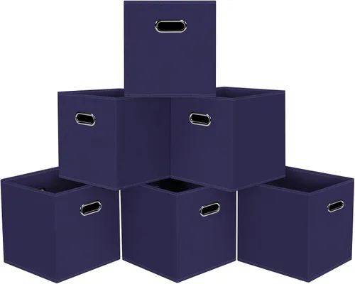 Vista 24 de Cubos de almacenamiento plegables negros, caja de almacenamiento de tela, cestas organizadoras con asas dobles para organizador del hogar (negro)