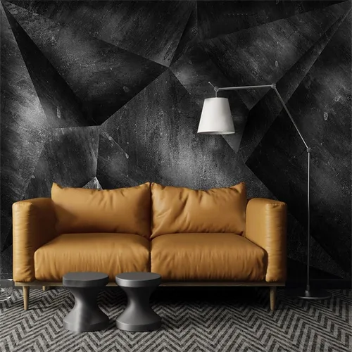 Vista 3 de Murales de pared 3D de bloques geométricos nórdicos 3D en blanco y negro, papel tapiz de geometría moderna, murales panorámicos, adecuado